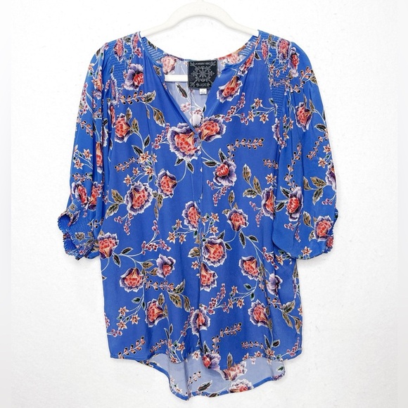 Johnny Was Jade Raine Button Front Blouse Boho Floral 100% Silk Size Small - Picture 2 of 9